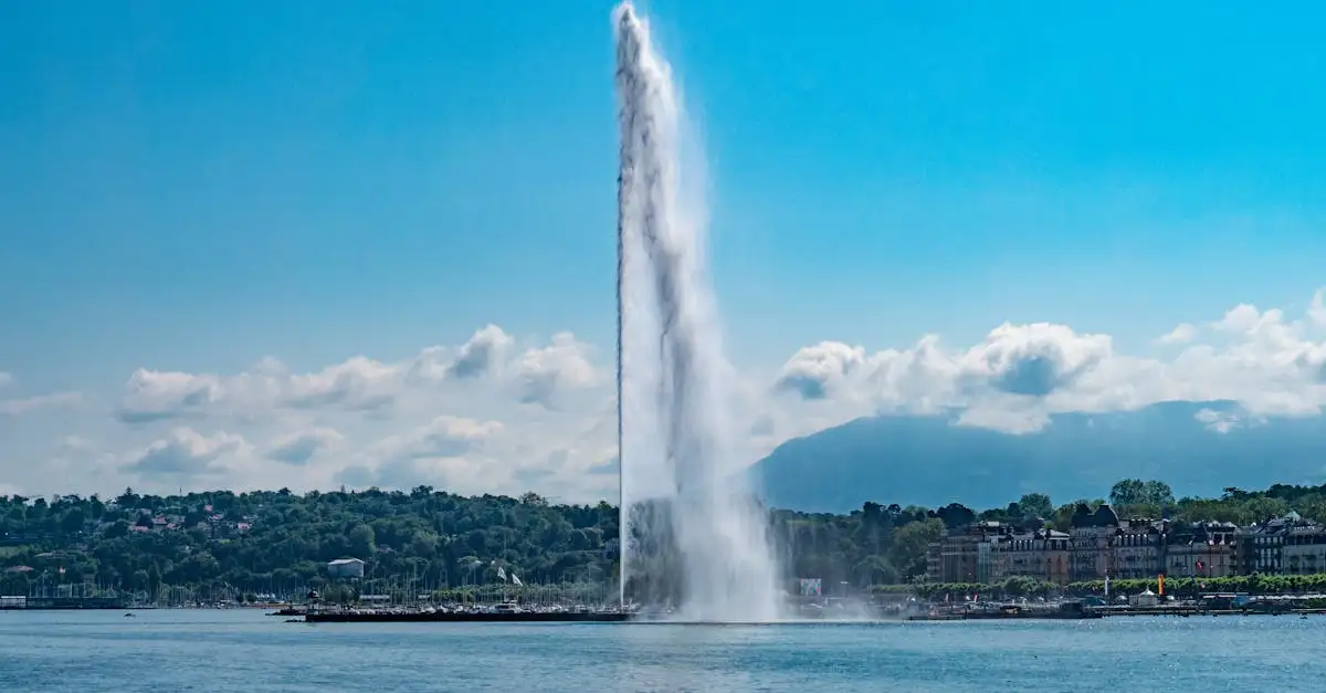 Qual cidade da Suíça abriga o famoso Jet d'Eau no lago?