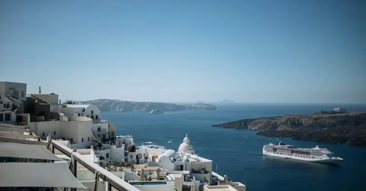 Qual é a duração da viagem de ônibus ou trem a Santorini?